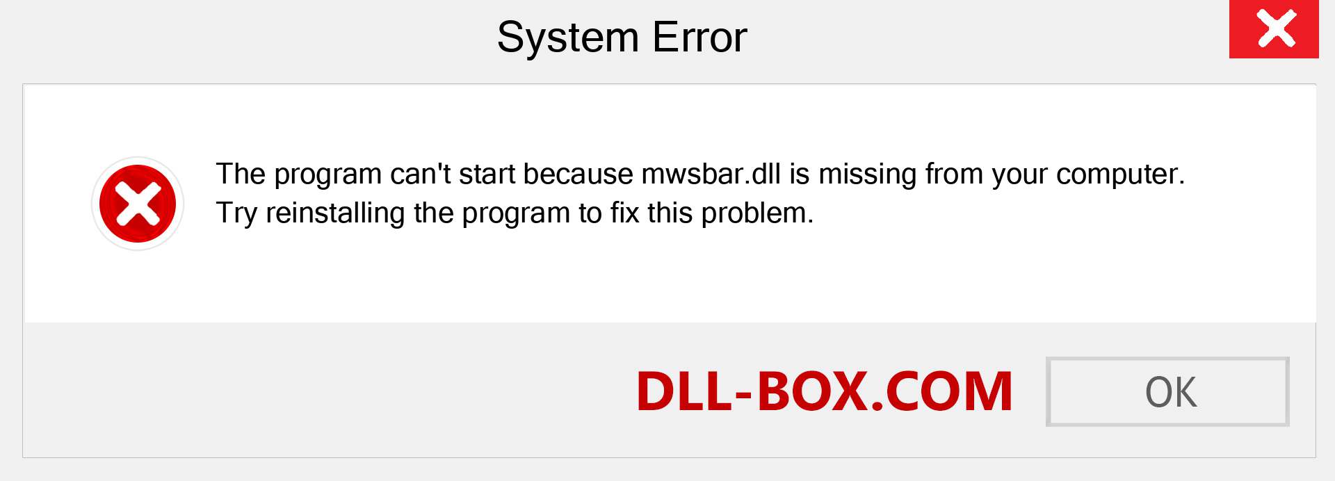  mwsbar.dll file is missing?. Download for Windows 7, 8, 10 - Fix  mwsbar dll Missing Error on Windows, photos, images
